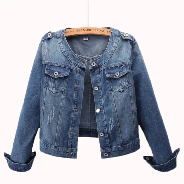 Casual Round Neck Short Denim Jacket