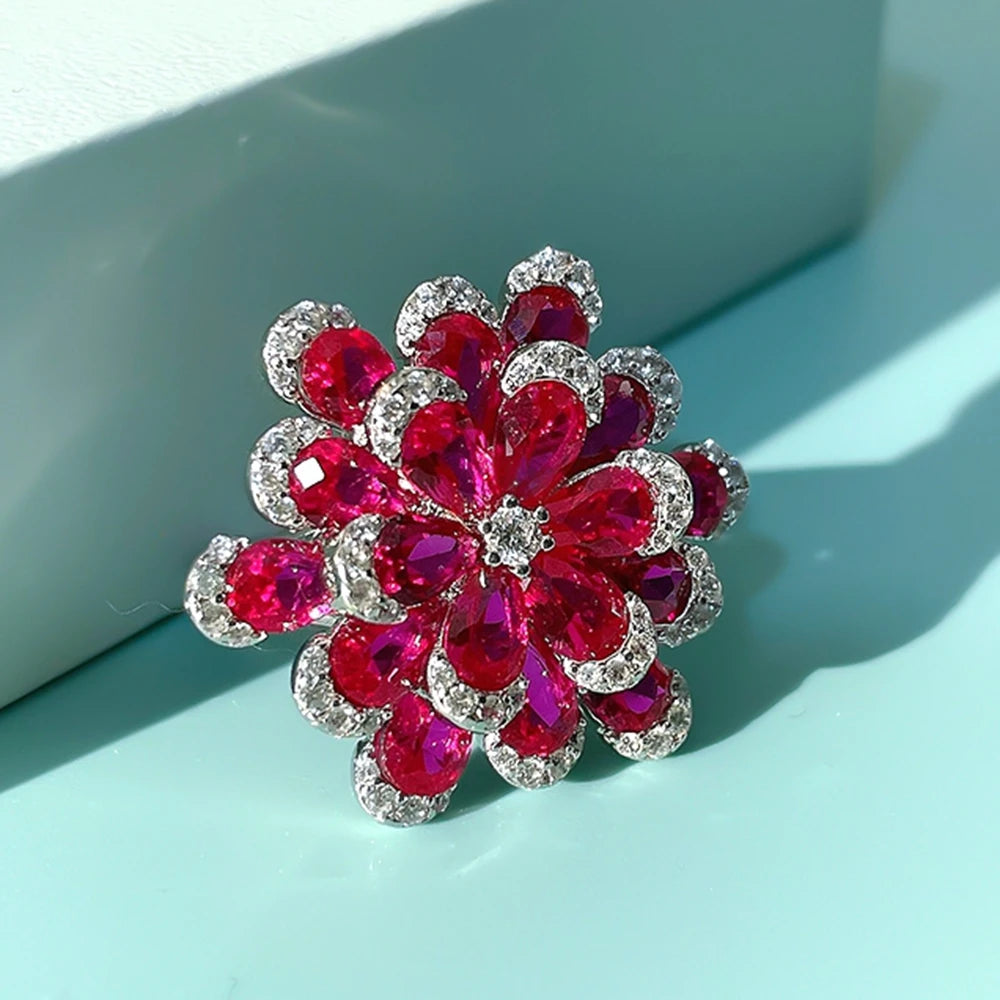 Elegant Ruby Lotus Flower Ring