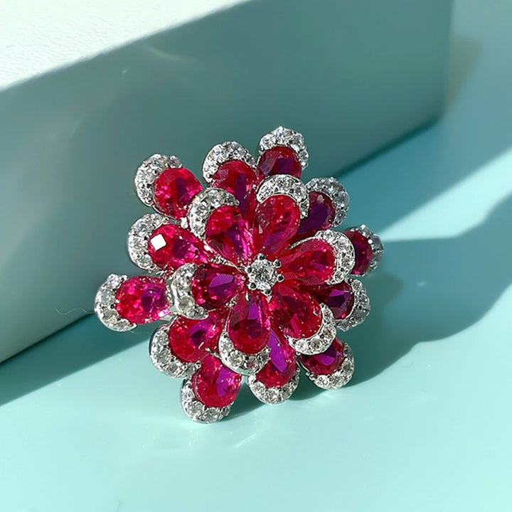 Elegant Ruby Lotus Flower Ring