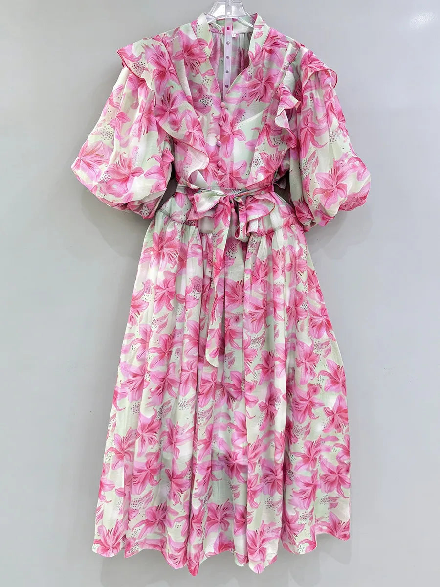 Refined Spliced Ruffles Loose Dress