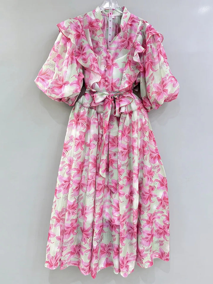 Refined Spliced Ruffles Loose Dress