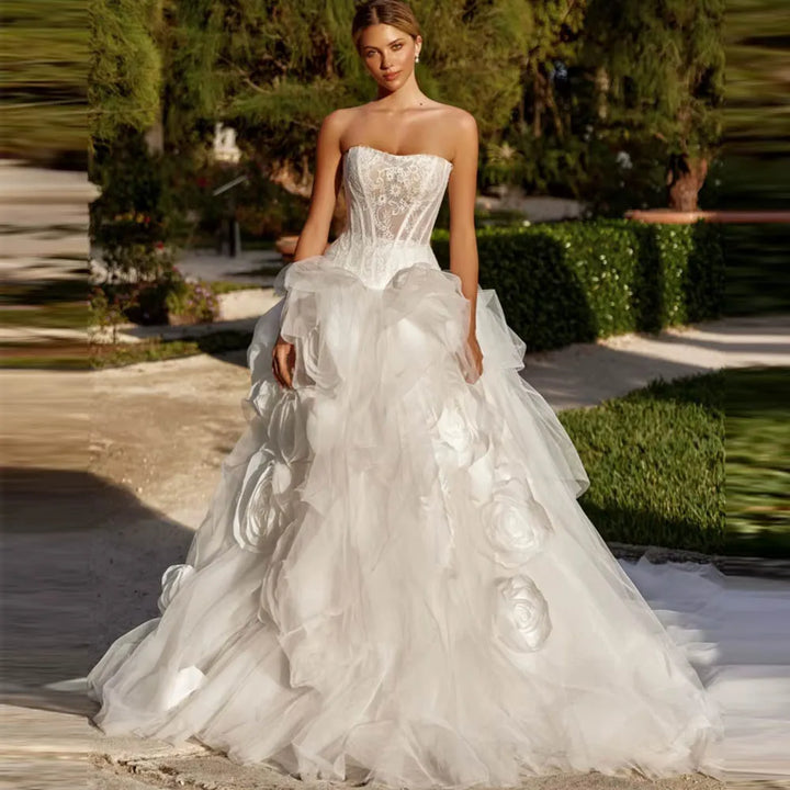 Exquisite 3D Flower Lace Bridal Gown
