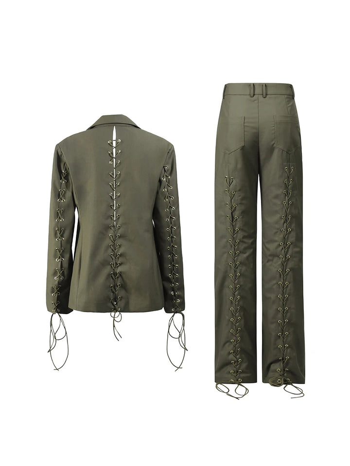 Spliced Lace-Up Women's Two-Piece Suit