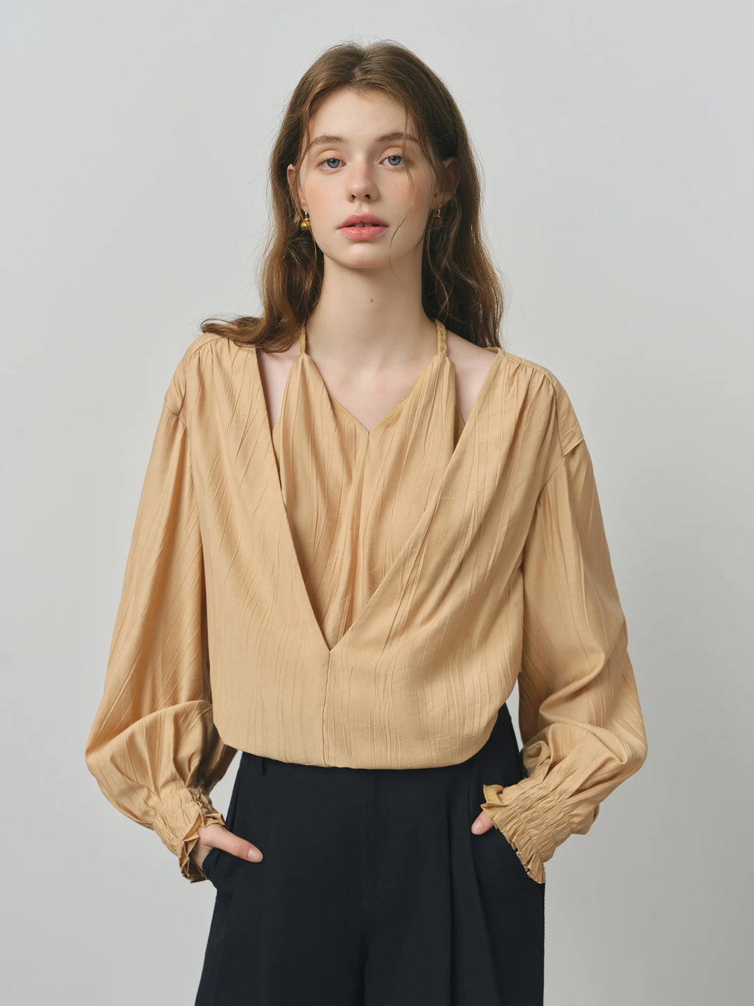 Unique V-neck Textured Top