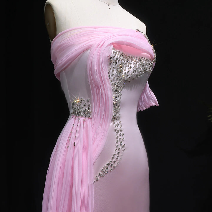 Delightful Crystal Pleated Mermaid Evening Dress