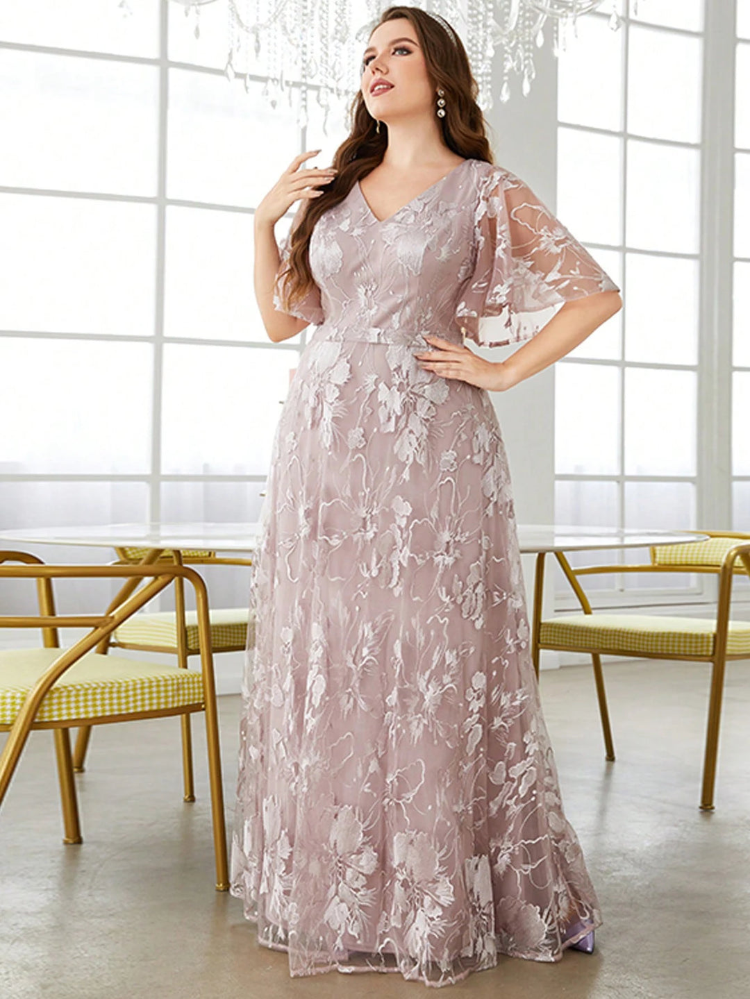 Glamorous Embroidered Flared Sleeves Formal Dress
