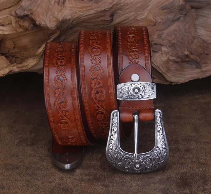 Punk Embossed Western Cowboy Leather Belt