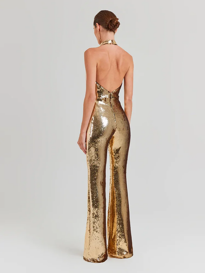 Gold Sequins Wide Leg Jumpsuit