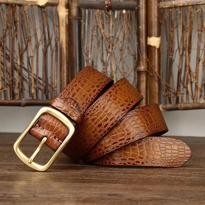 Premium Brass Buckle Cowhide Leather Belt