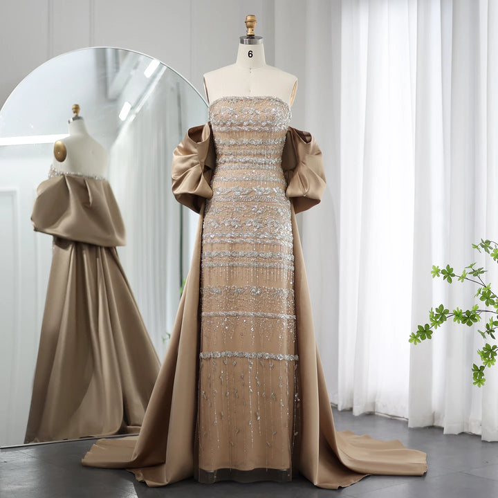 Luxury Cape Fit Evening Party Gown