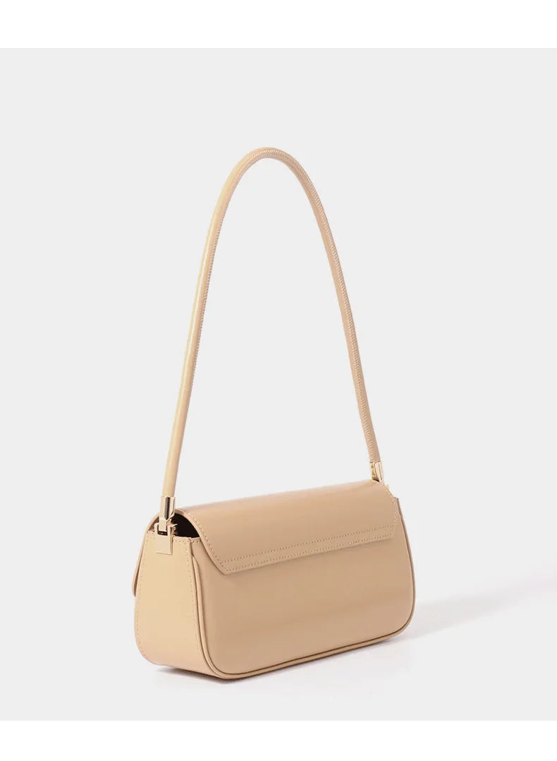 Sleek Leather Hobo Baguette Bag