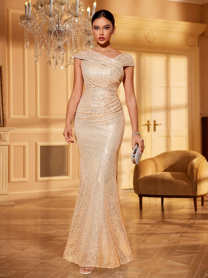 Sleek Asymmetrical Neckline Party Dress