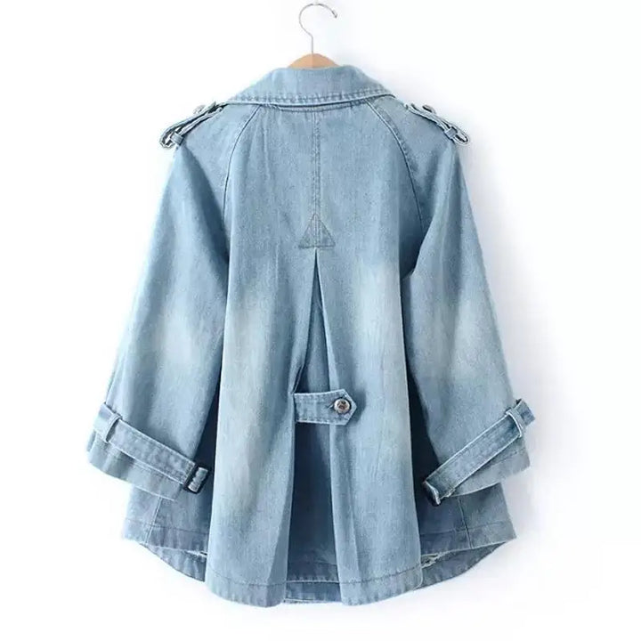 Elegant Cape Style Denim Jeans Coat