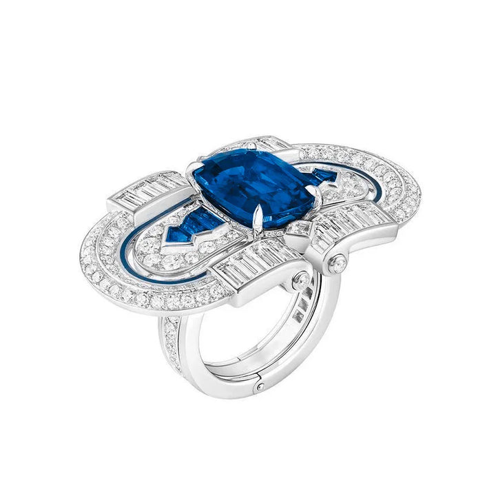 T-Square Emerald Sapphire Gemstone Ring