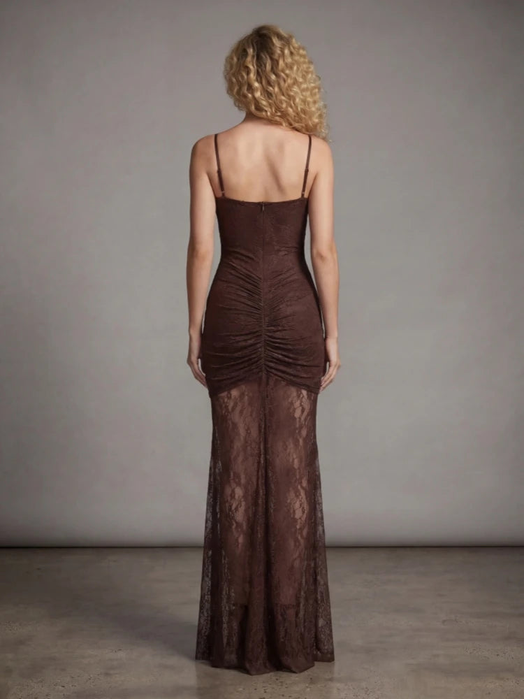Regal Mesh Floral Lace Draped Dress