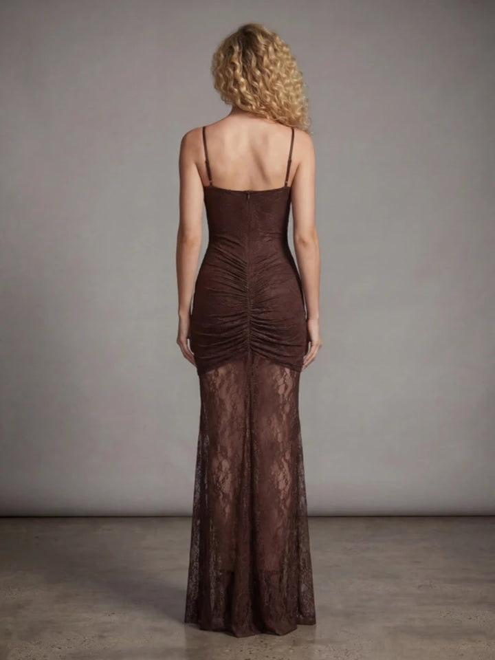 Regal Mesh Floral Lace Draped Dress