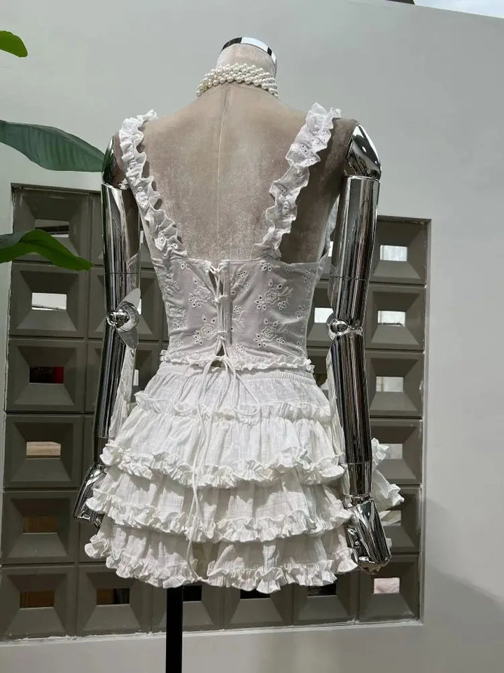 Graceful Belted Three-Piece Short Skirt Dress