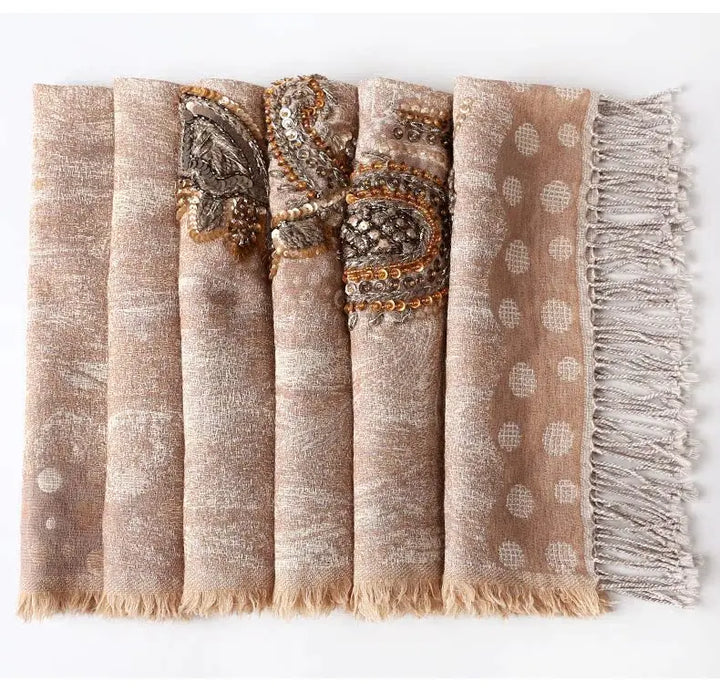 High-end Wool Beaded Pashmina Shawl