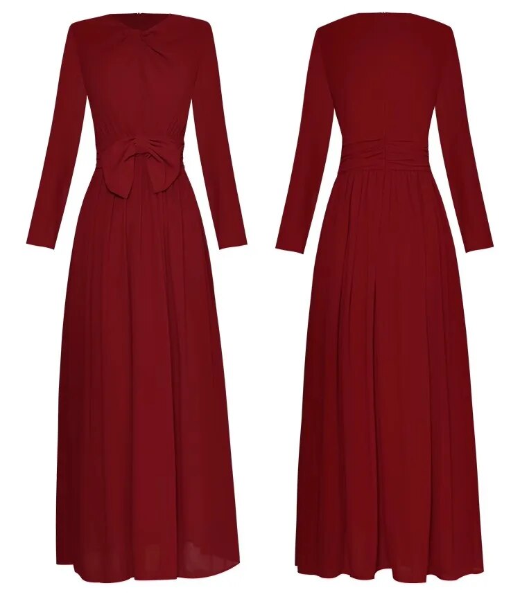 Elegant Folds Bow Women's Midi Party Dress