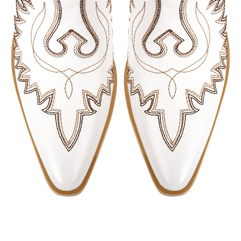 Elegant Embroidered Thick Heel Boots