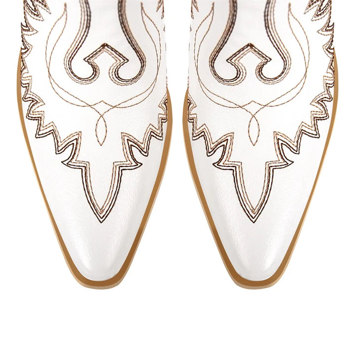 Elegant Embroidered Thick Heel Boots