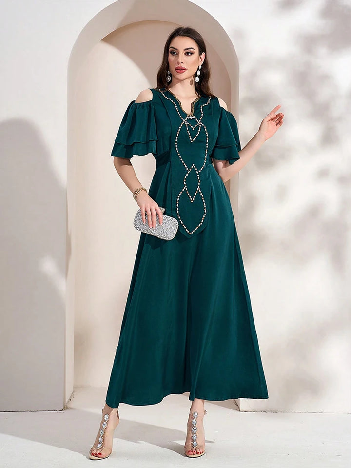 Sleek Embroidered Flares Sleeves Cocktail Dress