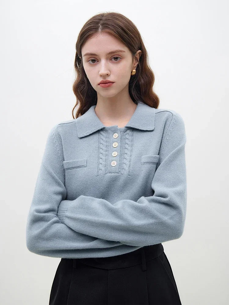 French Polo Lapel Pullover Sweater