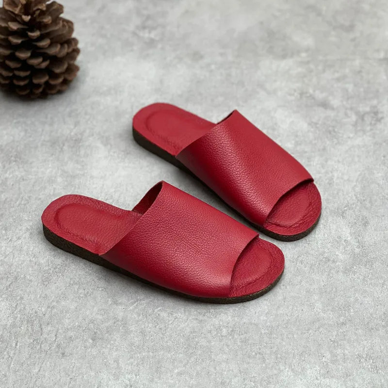 Soft Real Leather Flat Slippers
