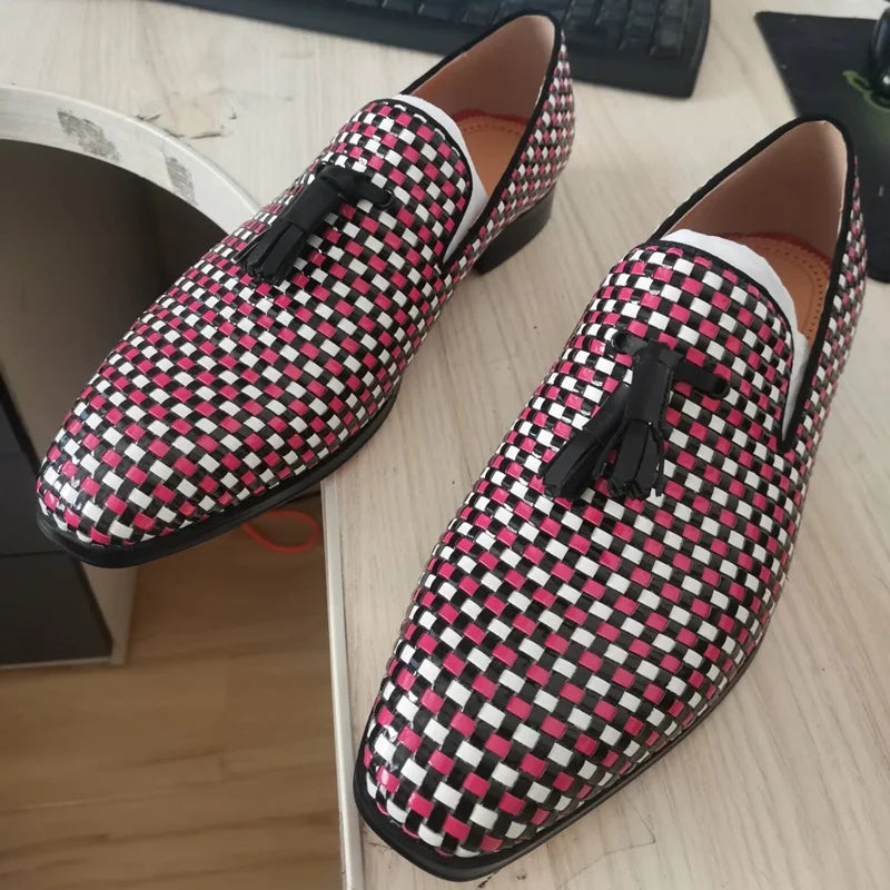 Sleek Woven Pattern Tassel Loafers