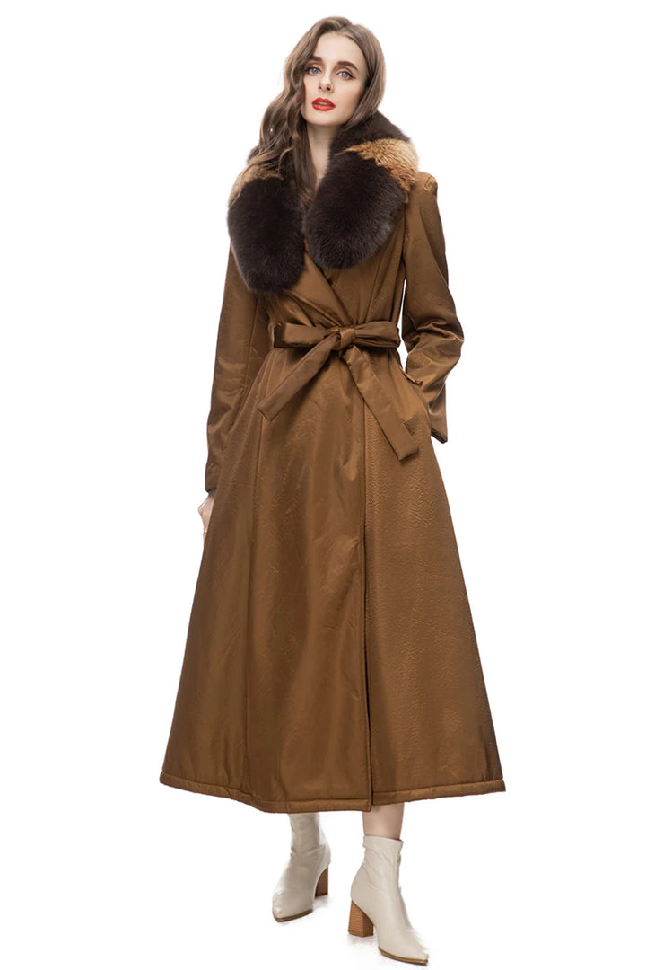 Brown Velvet Women Lapel Trench Coat