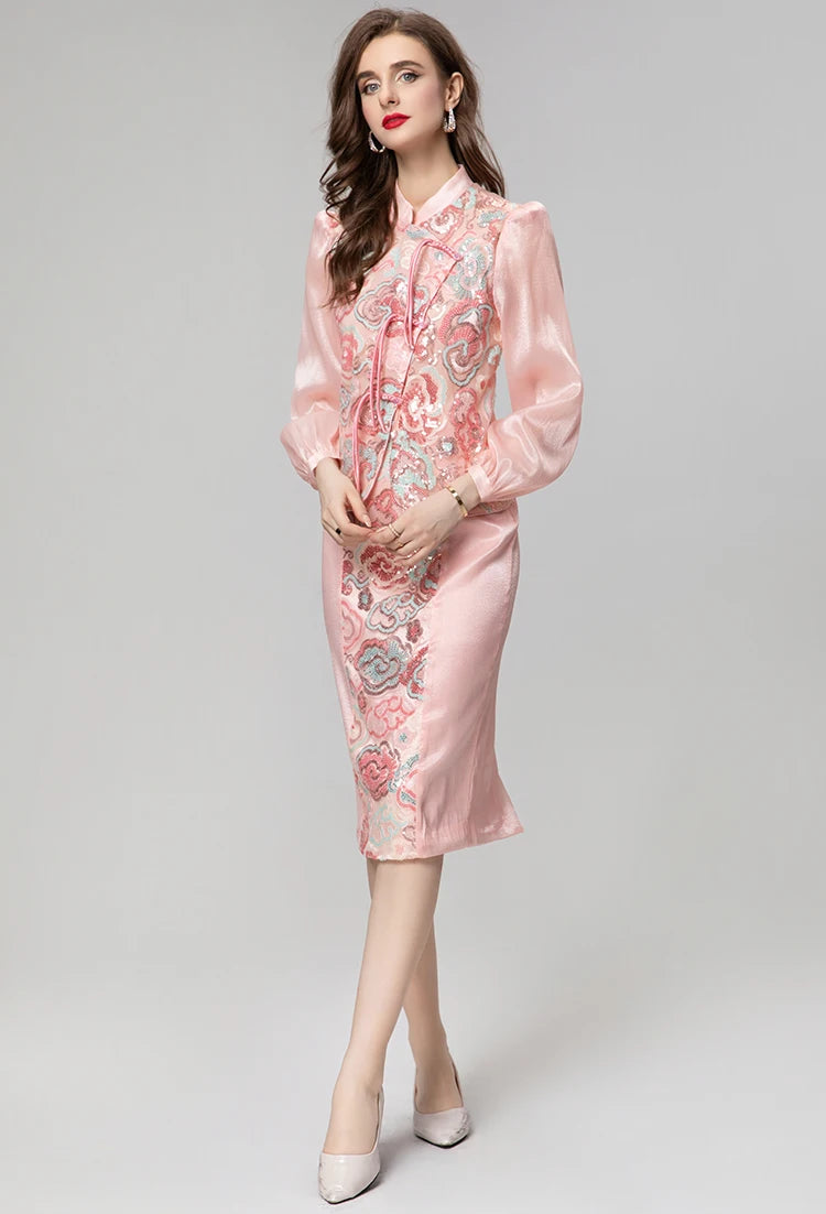 Lantern Sleeve Elegant Two Pieces Dress