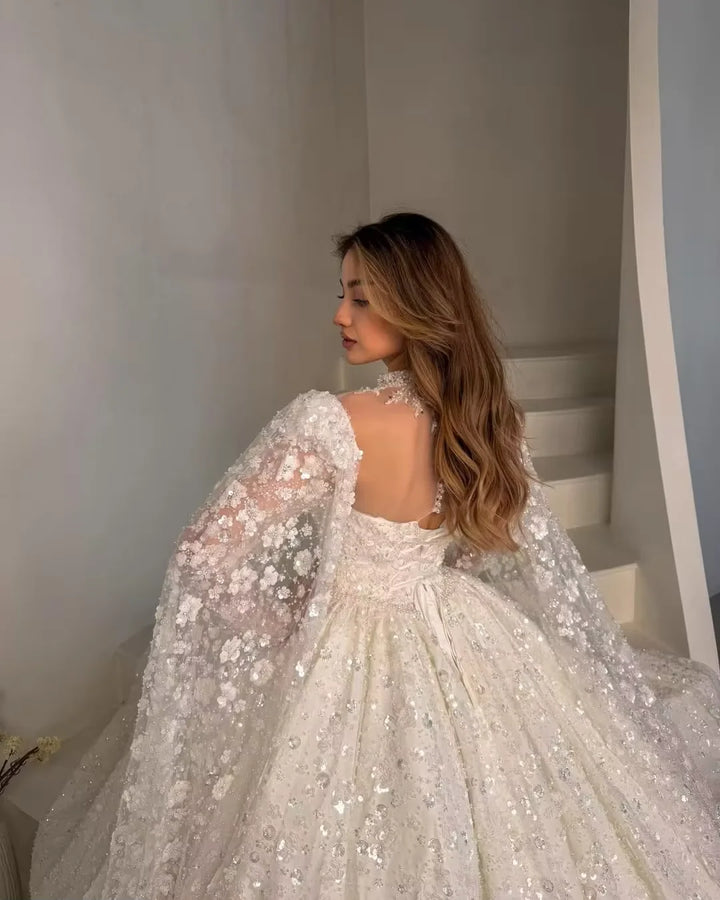 Romantic 3D Decal Sequins Bridal Gown