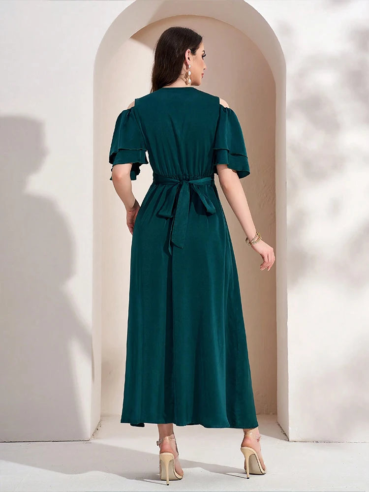 Sleek Embroidered Flares Sleeves Cocktail Dress