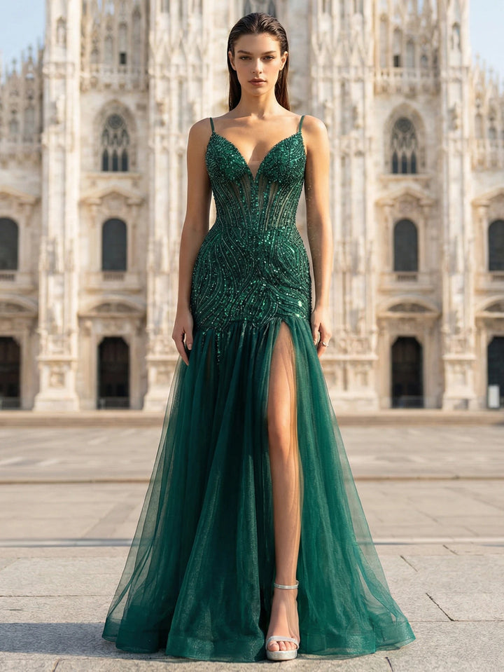 Stunning Deep V Neck Evening Gown