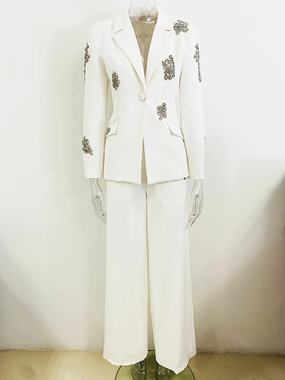 Women's Notched White Diamond Blazer Suits All For Me Today