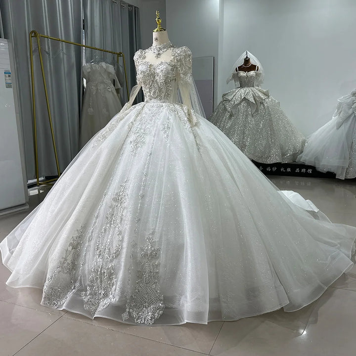 Romantic High Neck Princess Wedding Dress