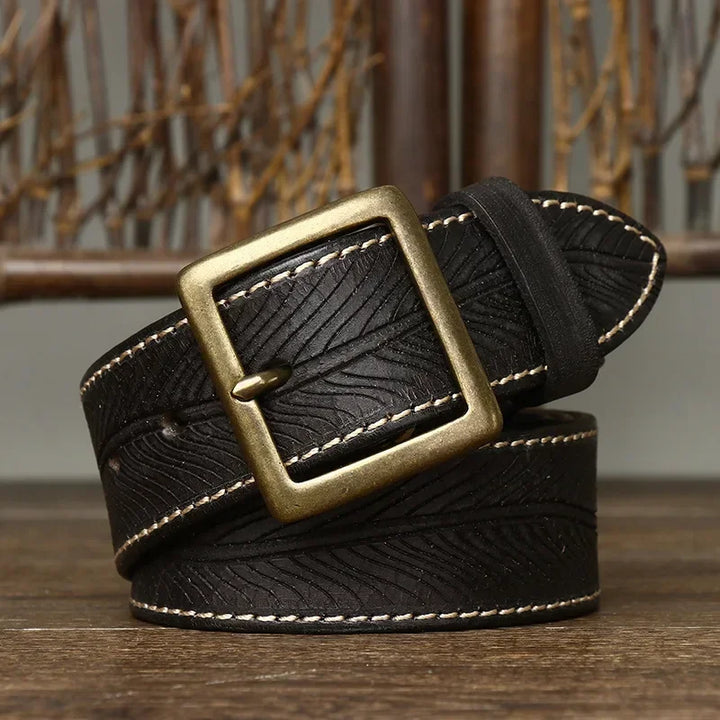 Elegant Carved Design Pure Cowhide Belt