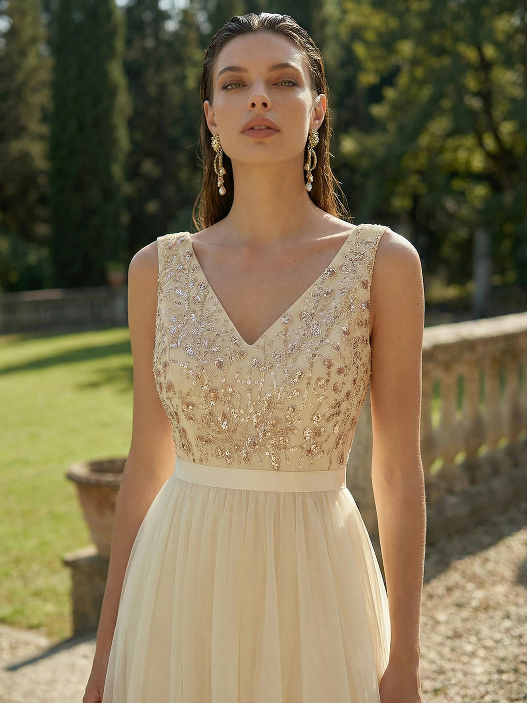 Timeless Sequins Tulle Arabic Evening Gown