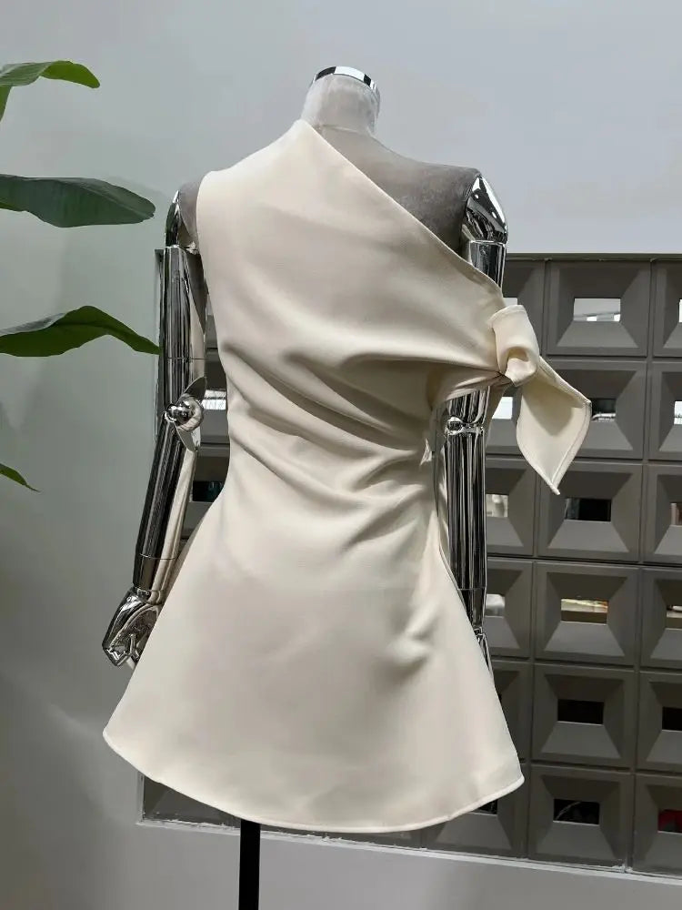 Refined Asymmetric Tie Bow Mini Dress