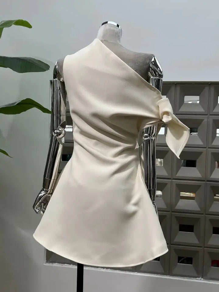 Refined Asymmetric Tie Bow Mini Dress