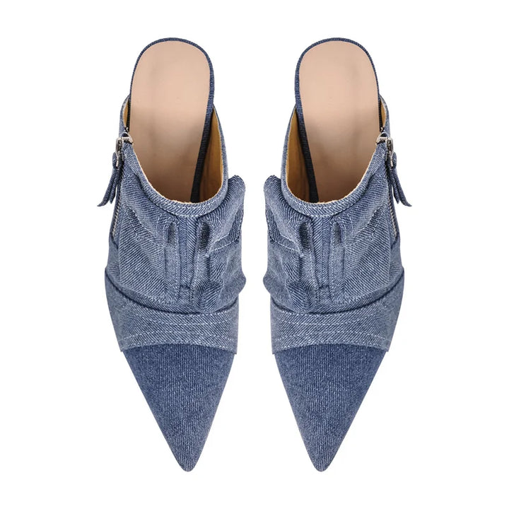 Denim Pointed Toe Stiletto Mules