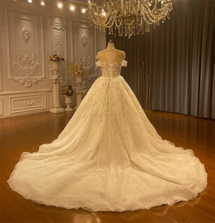 Romantic Off-Shoulder Bridal Dress With Removable Skirt