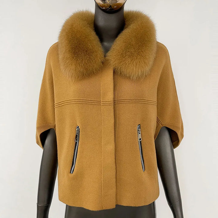 Luxury Fur Collar Knitted Coat