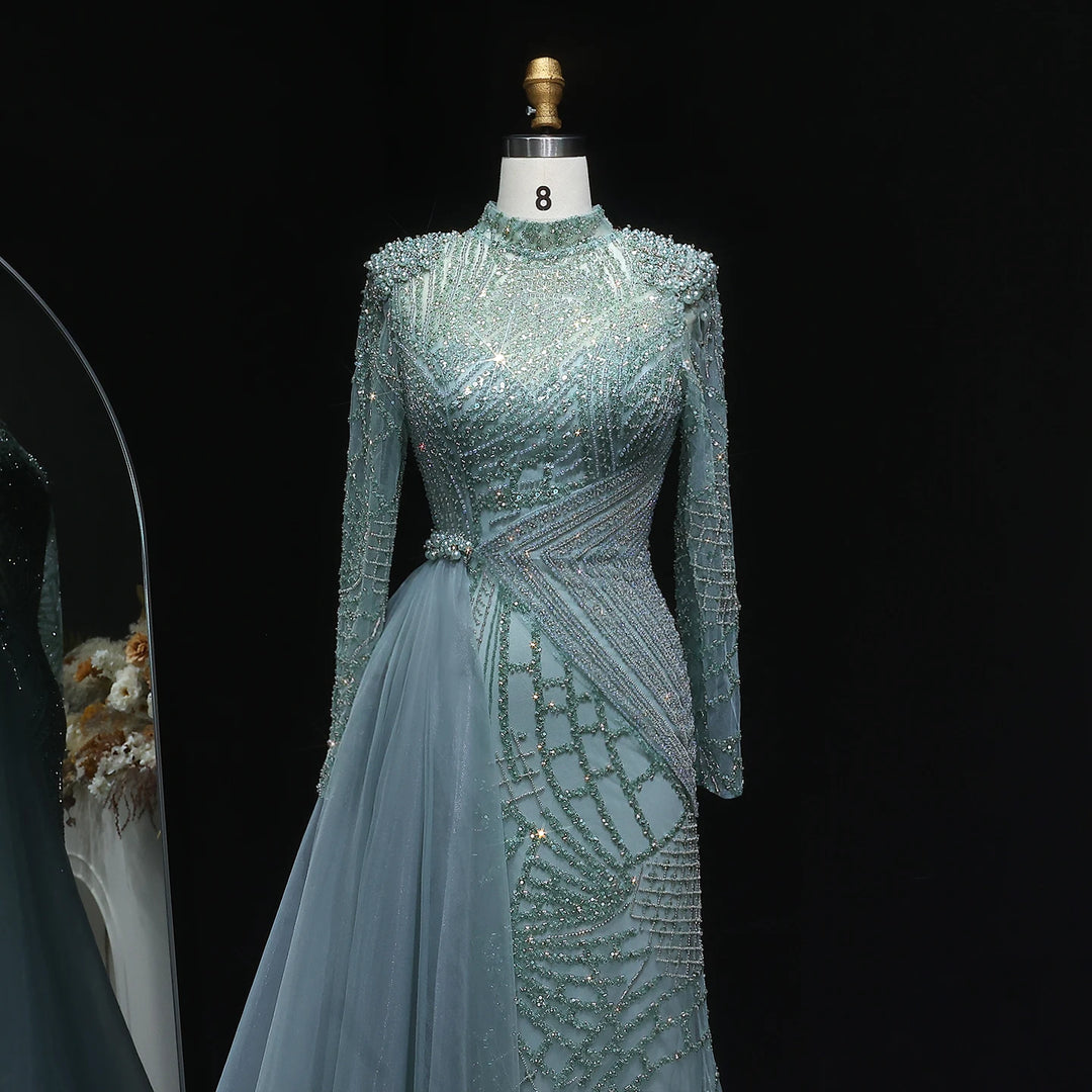 Luxury High Neck Beaded Arabic Party Dress