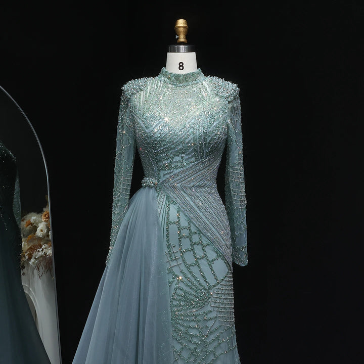 Luxury High Neck Beaded Arabic Party Dress