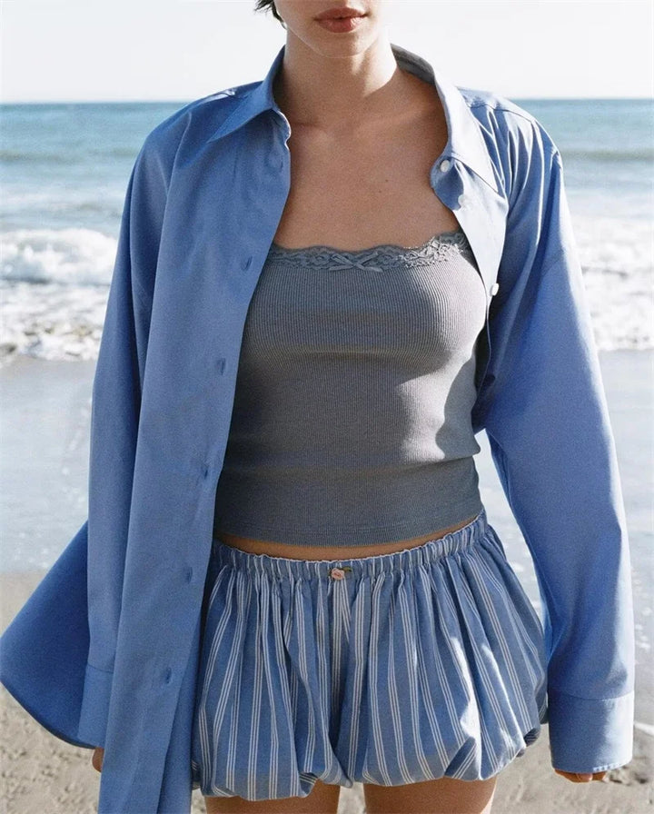 Striped Trim Puffy Mini Shorts