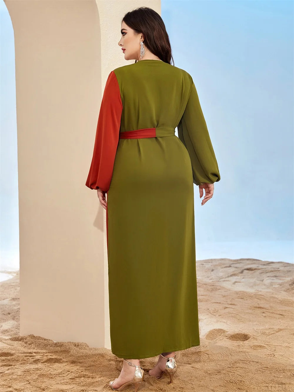 Contrast Color Moroccan Kaftan Dress