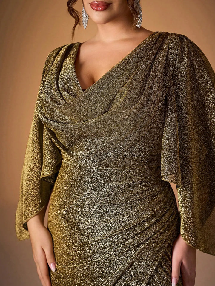 Beautiful Flared Sleeves Plus-Size Evening Dress