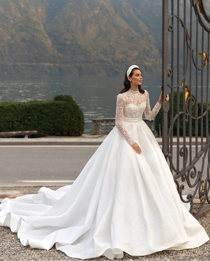 Modest Sequins High Collar Bridal Gown