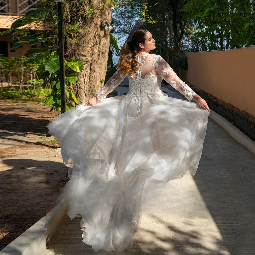 Captivating Illusion O-Neck Plus Size Bridal Dress